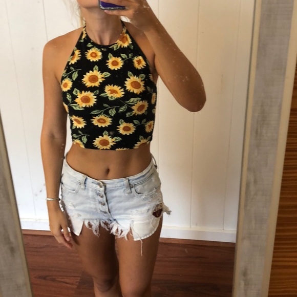 Truly Madly Deeply Tops - Sunflower halter crop top